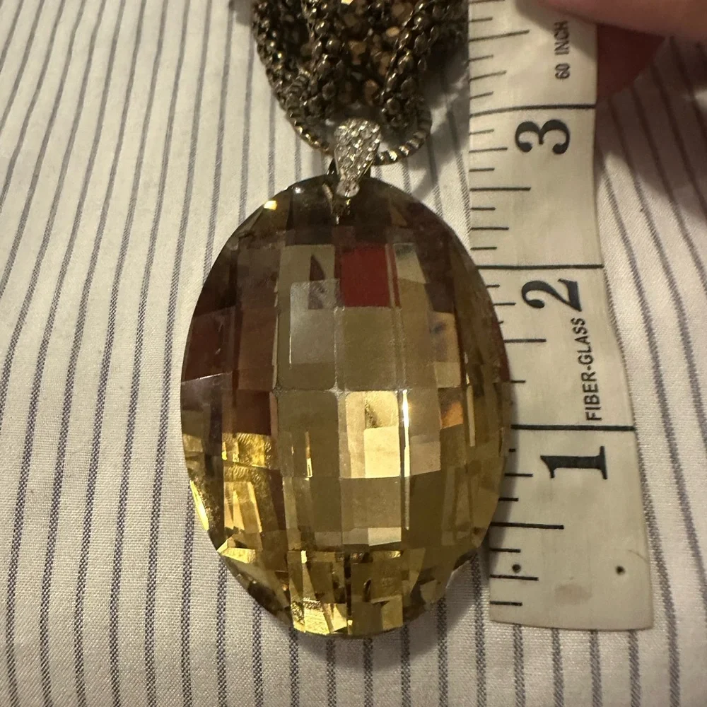 Chico’s Multi Strand Bead Rhinestone Oval Faceted Smoky Topaz Pendant Necklace - Picture 9 of 10